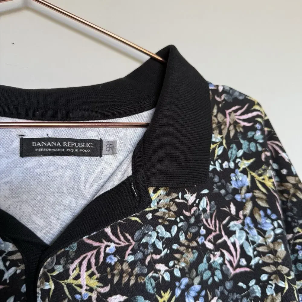 Banana Republic Men Polo Top XXL Performance Golfing Floral Camp Colorful Luxury